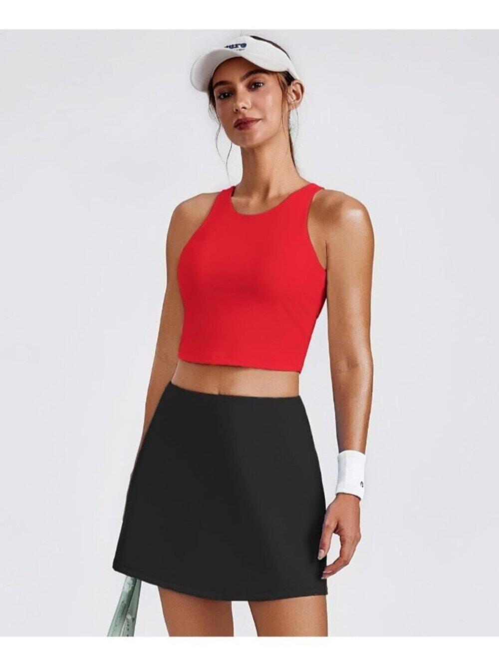 〽️Women's Red Sports Bra High Neck Racer Back Workout Longline Crop Tank Top